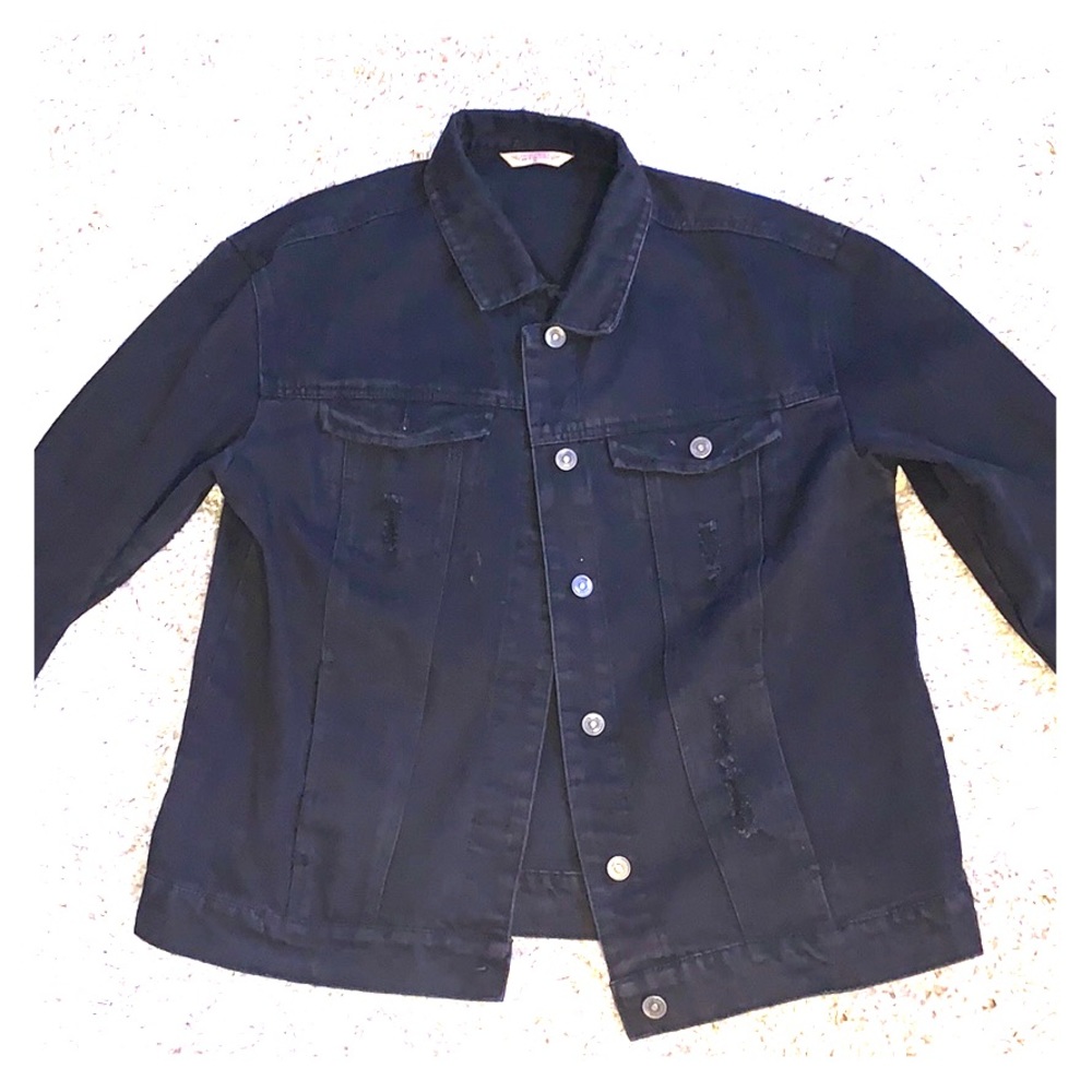 Distressed Black Denim Jacket